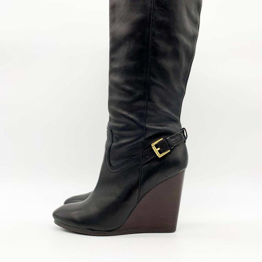 COACH Dorthy Wedge Boots Black Leather Round Toe - Picture 8 of 13